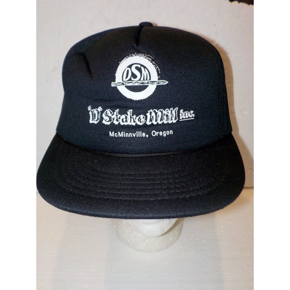 Vintage "D" Stake Mill DSM Black Snapback Ball Cap McMinnville OR Yupoong Padded